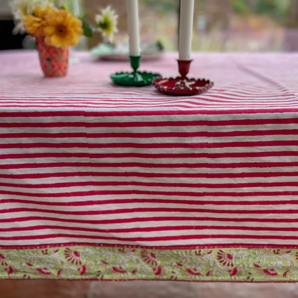 Constance & Denny Red Stripe Hand Block Printed Tablecloth