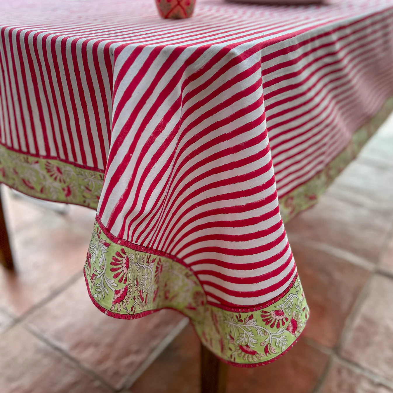 Constance & Denny Red Stripe Hand Block Printed Tablecloth - Image 2