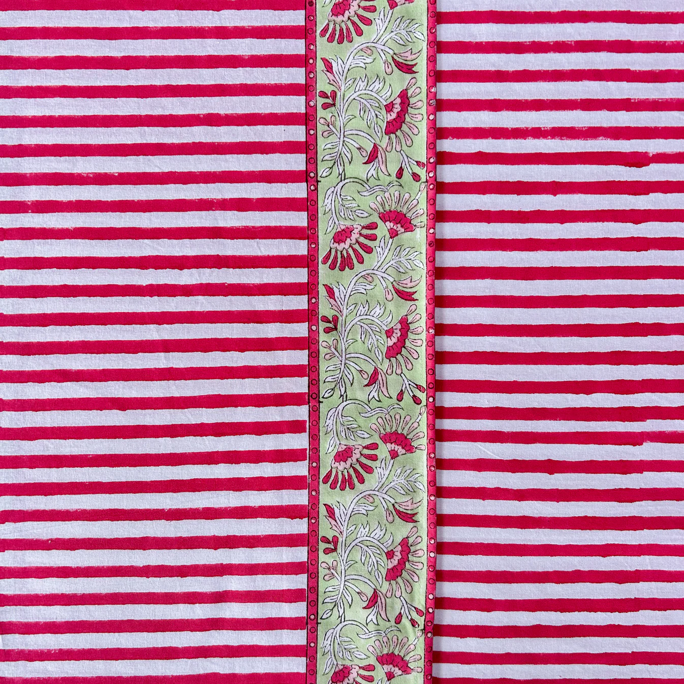 Constance & Denny Red Stripe Hand Block Printed Tablecloth - Image 3