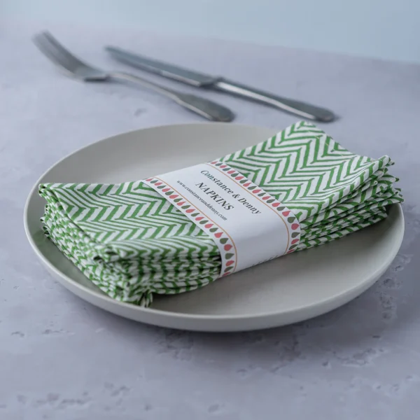 Constance & Denny Chevron Green Set of 6 Cotton Napkins
