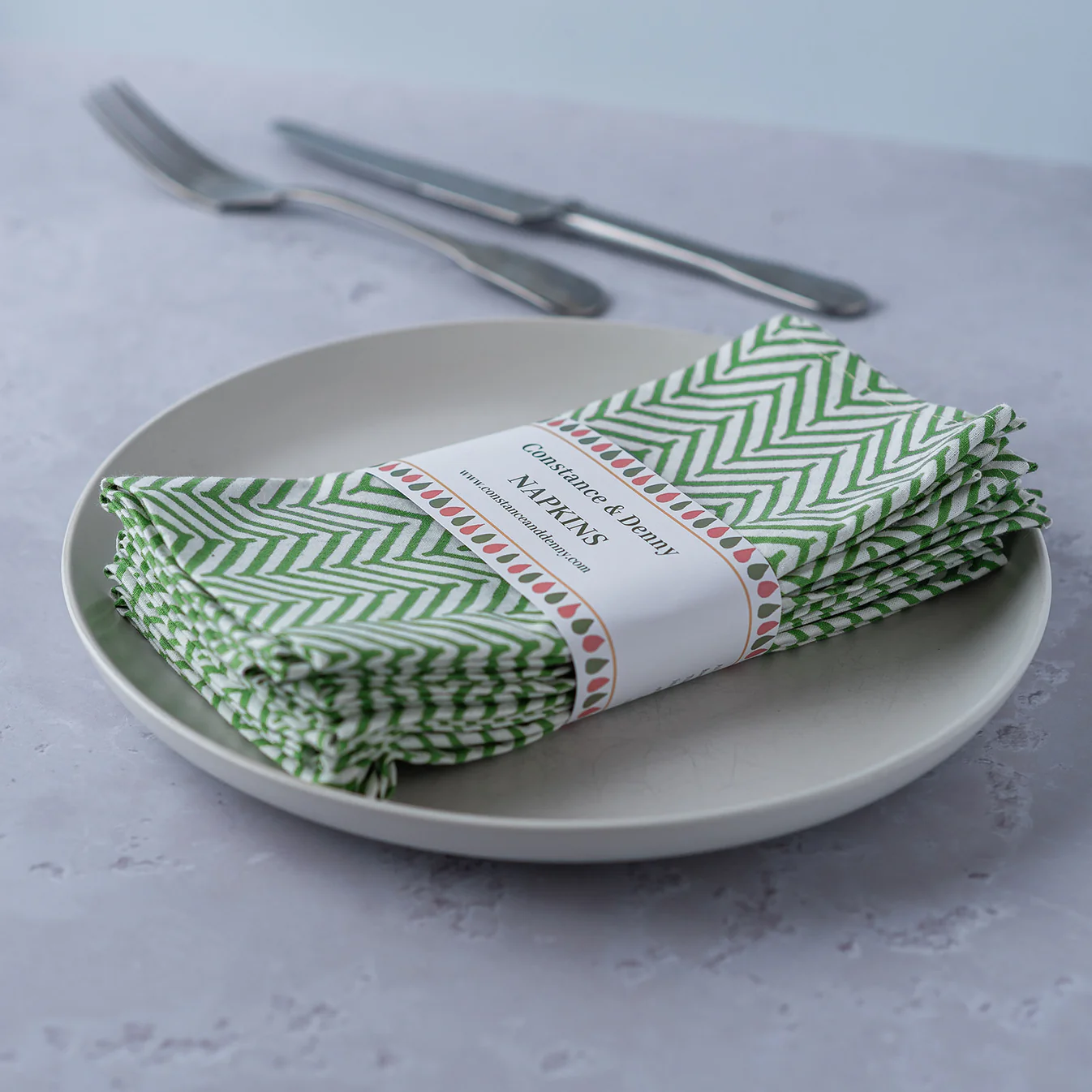 Constance & Denny Chevron Green Set of 6 Cotton Napkins