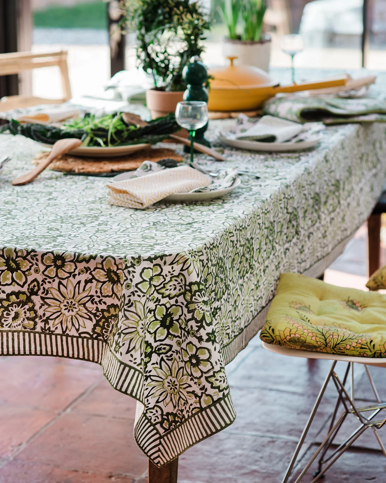 Constance Denny & Meadow Green hand block printed tablecloth - Image 3