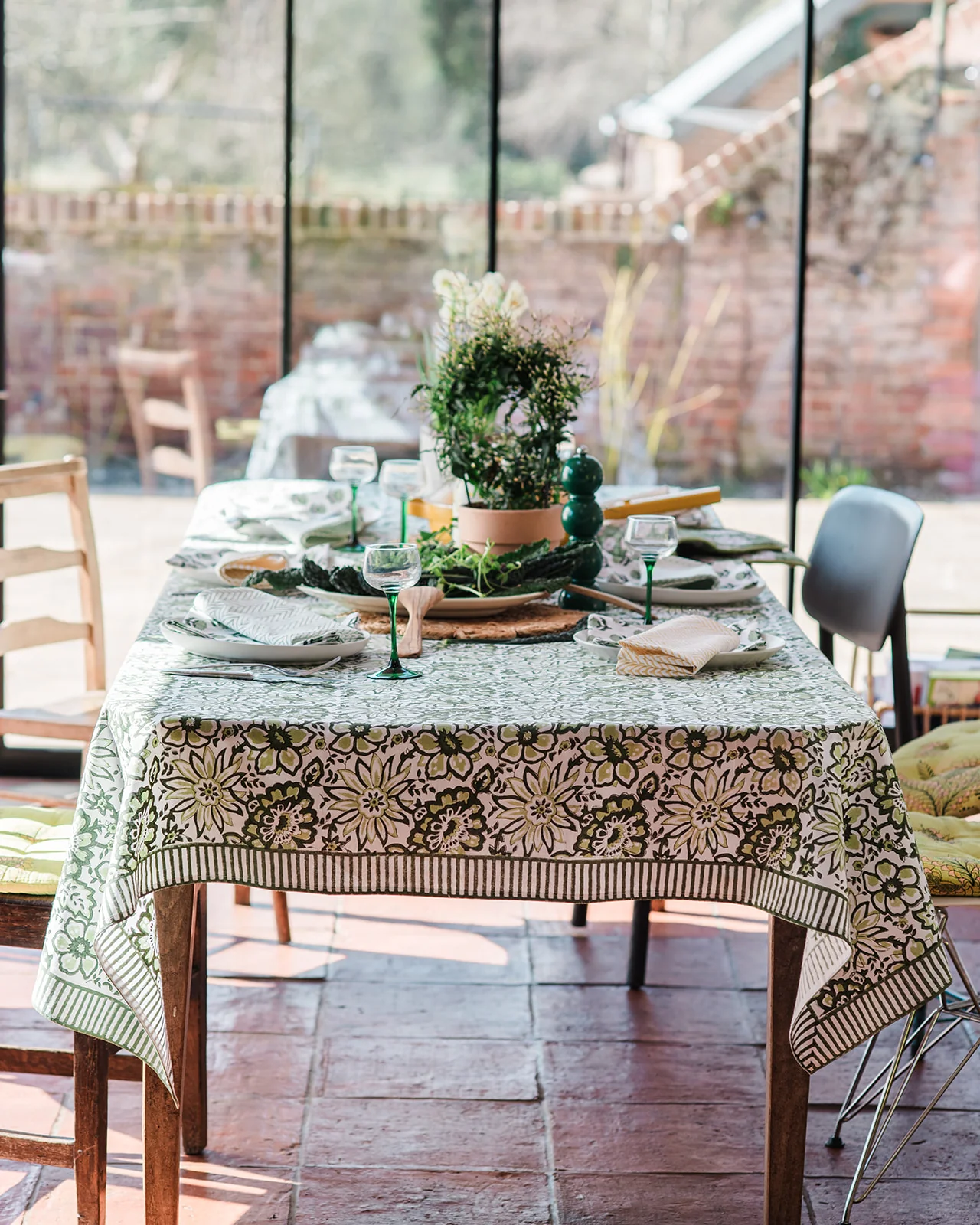 Constance Denny & Meadow Green hand block printed tablecloth - Image 2
